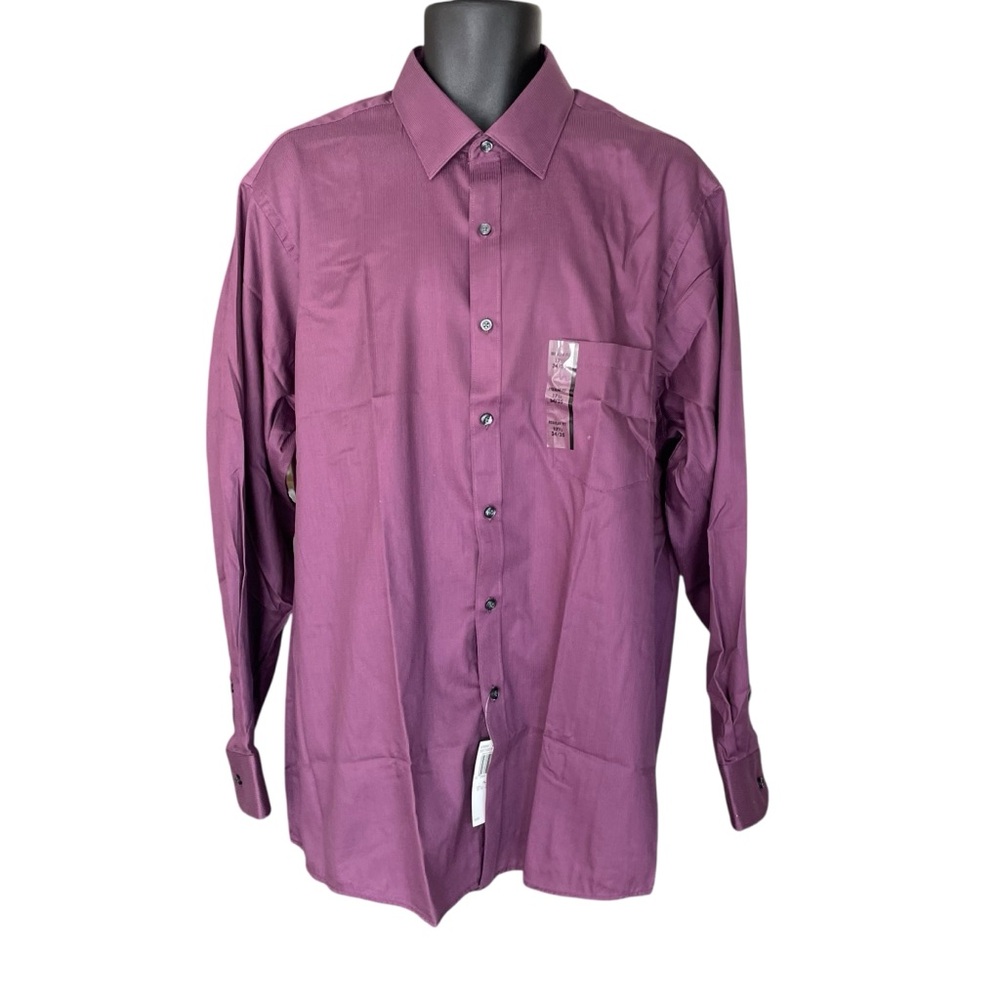 VAN HEUSEN Long Sleeve Button Down Casual Shirt Regular Fit Plum17.5 34-35